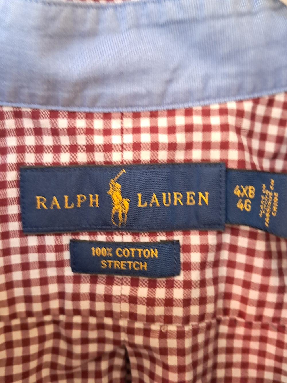 Ralph Lauren Mens 4XB Big & Tall Gingham Stretch‎ Cotton Button Down Shirt Red - Picture 12 of 12